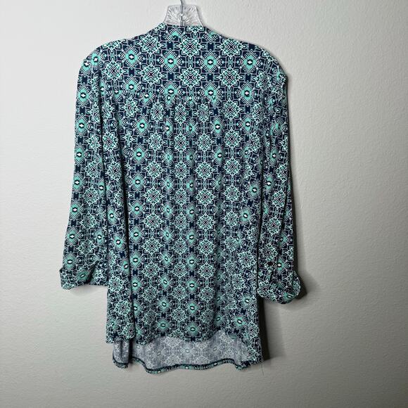 Avenue‎ Blue Geometric Print V-Neck Tunic Top Plus Size 18/20 3/4 Sleeve - Picture 2 of 6